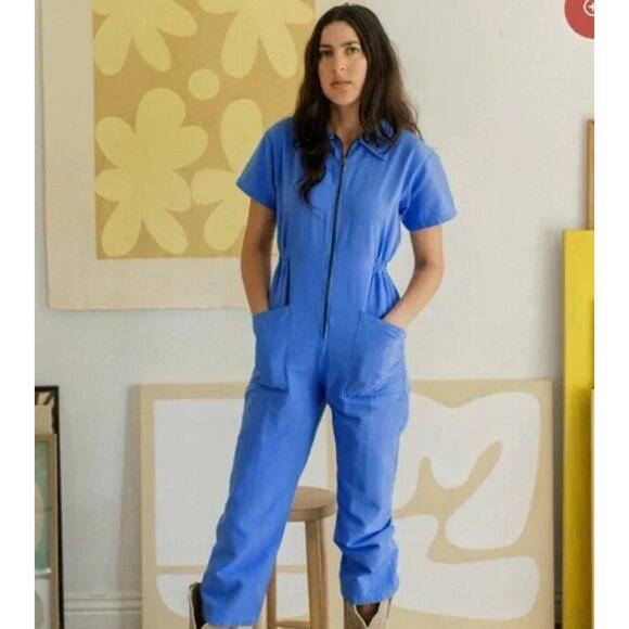 NOBLE Sz L Large French Blue Short Sleeve Jumpsuit Utility Suit NWT - Picture 1 of 10